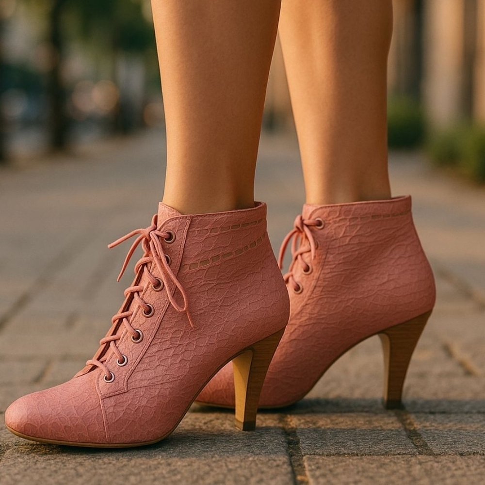 "Peachy Perfection: Charlotte Russe Lace Booties - Size 6"